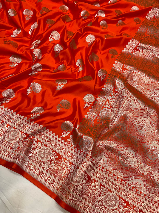 Orange Buta Mashru Silk Saree