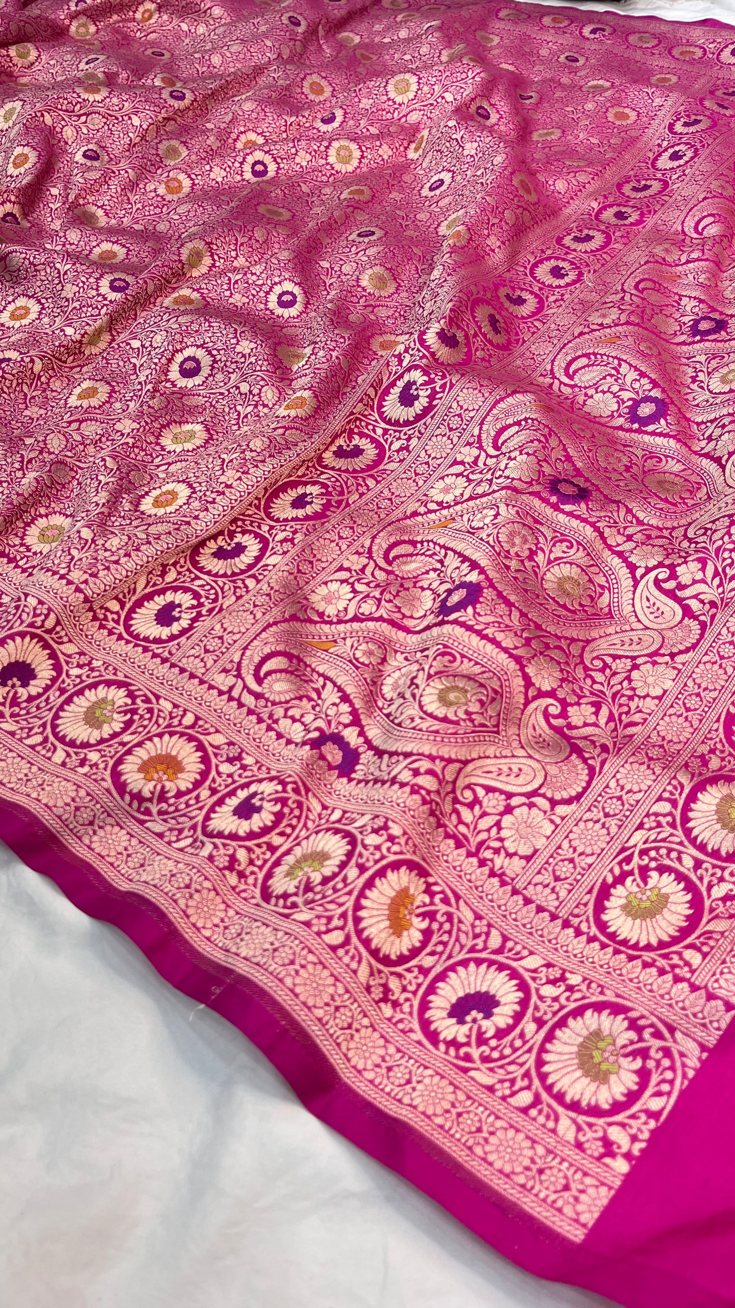 Rani Pink Banarasi Handloom Pure Katan Silk