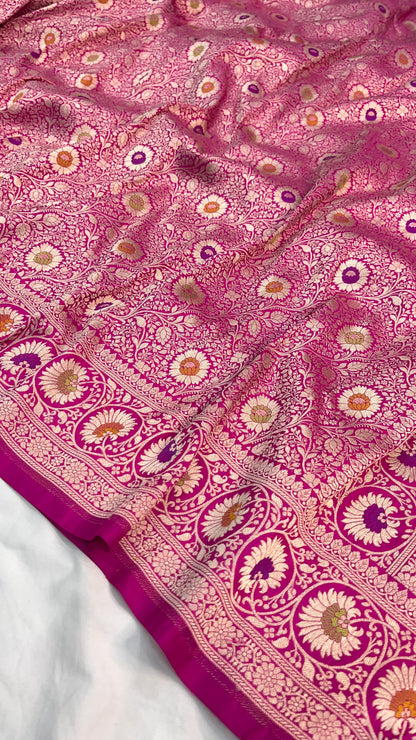 Rani Pink Banarasi Handloom Pure Katan Silk