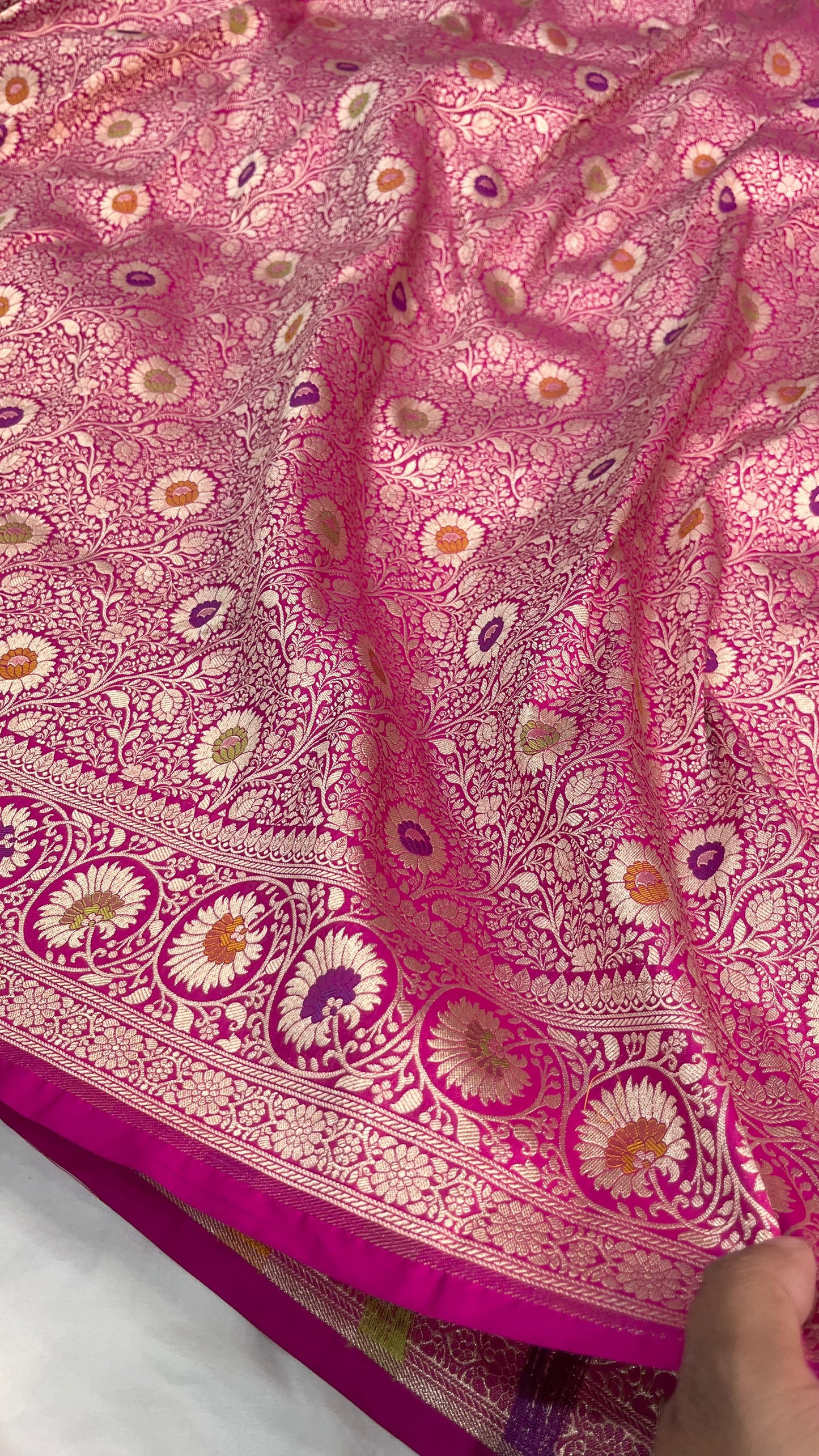 Rani Pink Banarasi Handloom Pure Katan Silk