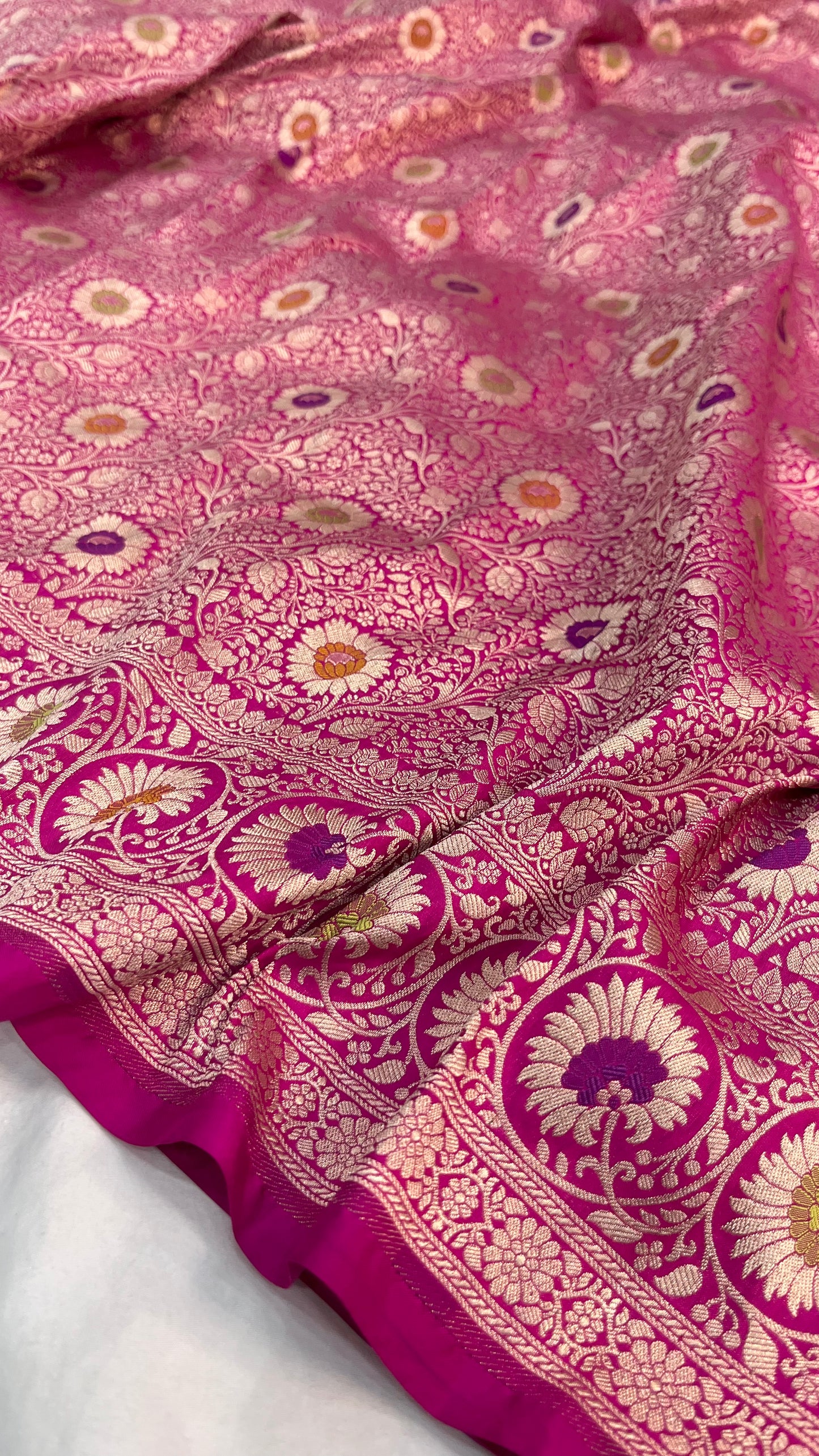 Rani Pink Banarasi Handloom Pure Katan Silk