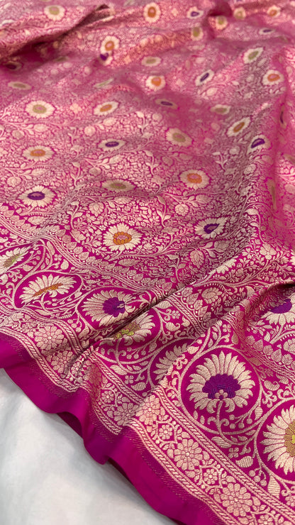 Rani Pink Banarasi Handloom Pure Katan Silk