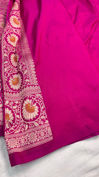Rani Pink Banarasi Handloom Pure Katan Silk