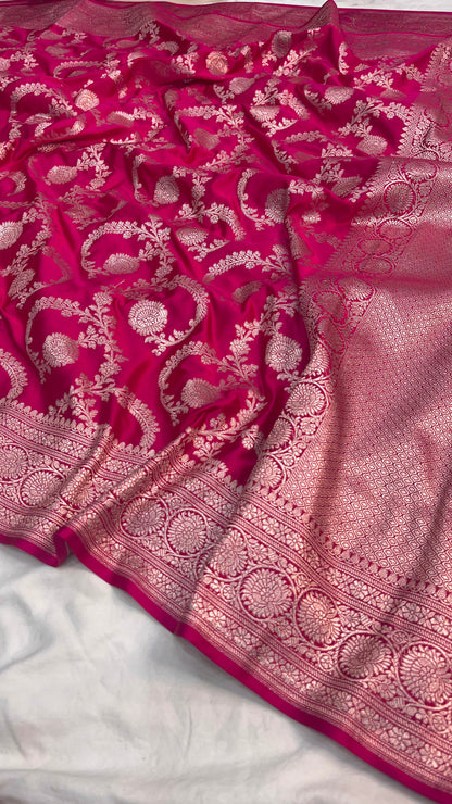 Cross Pink Floral Jaal Mashru Silk Saree