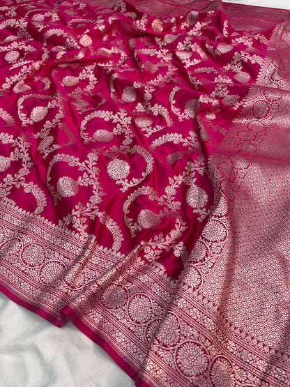 Cross Pink Floral Jaal Mashru Silk Saree