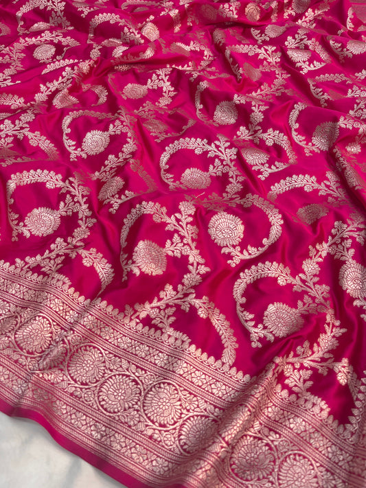 Cross Pink Floral Jaal Mashru Silk Saree