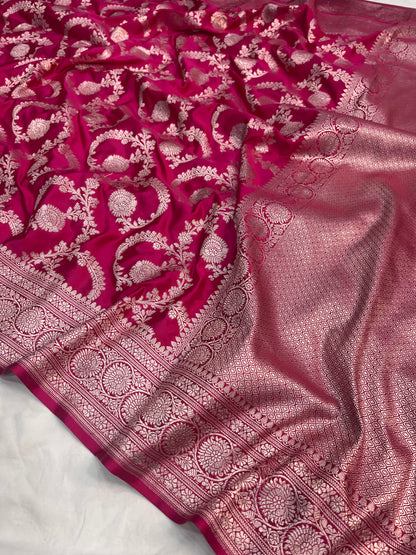 Cross Pink Floral Jaal Mashru Silk Saree