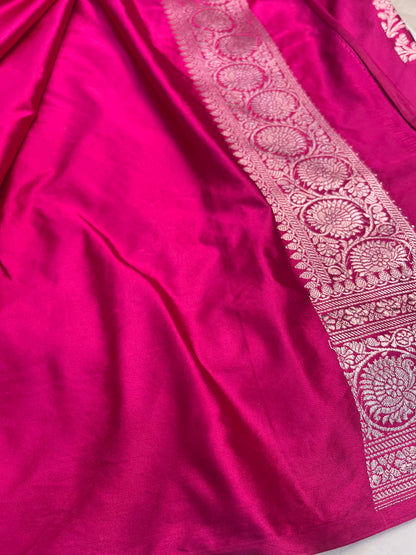 Cross Pink Floral Jaal Mashru Silk Saree