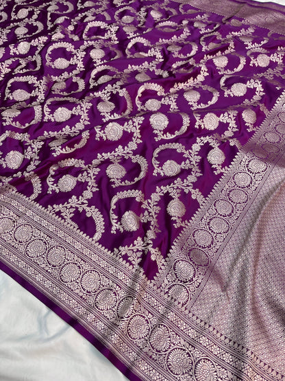 Purple Banarasi Floral Jaal Mashru Silk Saree