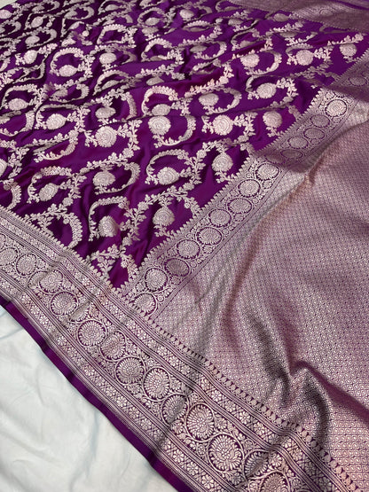 Purple Banarasi Floral Jaal Mashru Silk Saree