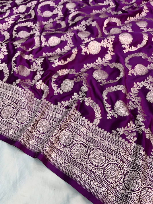 Purple Banarasi Floral Jaal Mashru Silk Saree