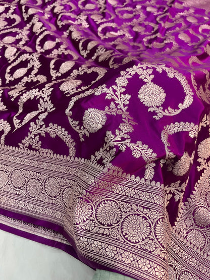Purple Banarasi Floral Jaal Mashru Silk Saree