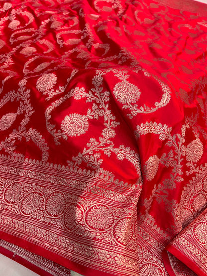Red (Laal)Floral Jaal Mashru Silk Saree