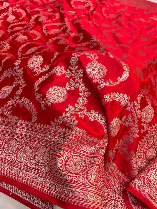 Red (Laal)Floral Jaal Mashru Silk Saree