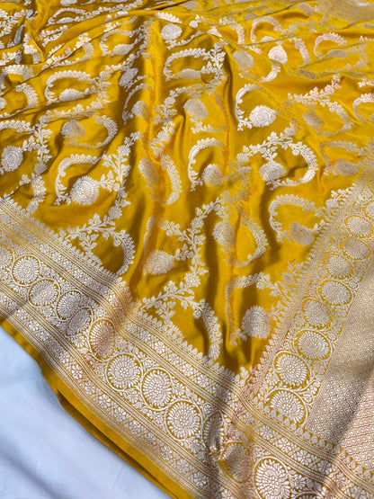 Yellow ( Sona Gold )Floral Jaal Mashru Silk Saree