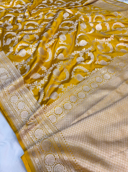 Yellow ( Sona Gold )Floral Jaal Mashru Silk Saree