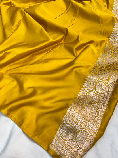 Yellow ( Sona Gold )Floral Jaal Mashru Silk Saree