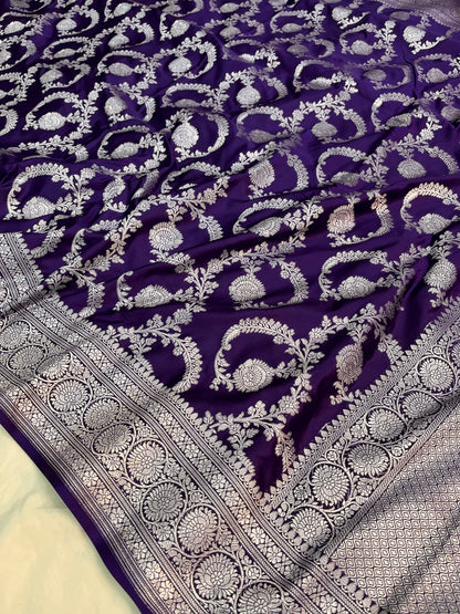 Dark purple Floral Jaal Mashru Silk Saree