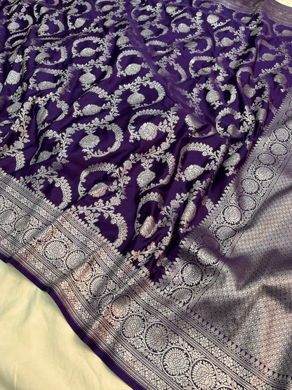 Dark purple Floral Jaal Mashru Silk Saree