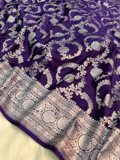 Dark purple Floral Jaal Mashru Silk Saree