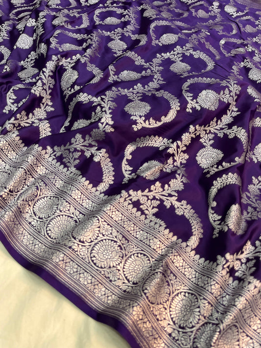 Dark purple Floral Jaal Mashru Silk Saree