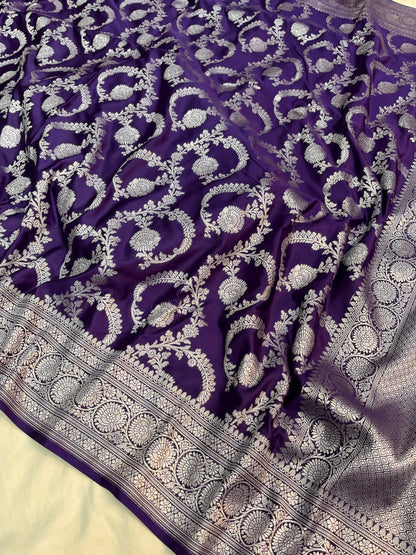 Dark purple Floral Jaal Mashru Silk Saree