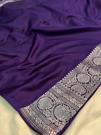 Dark purple Floral Jaal Mashru Silk Saree