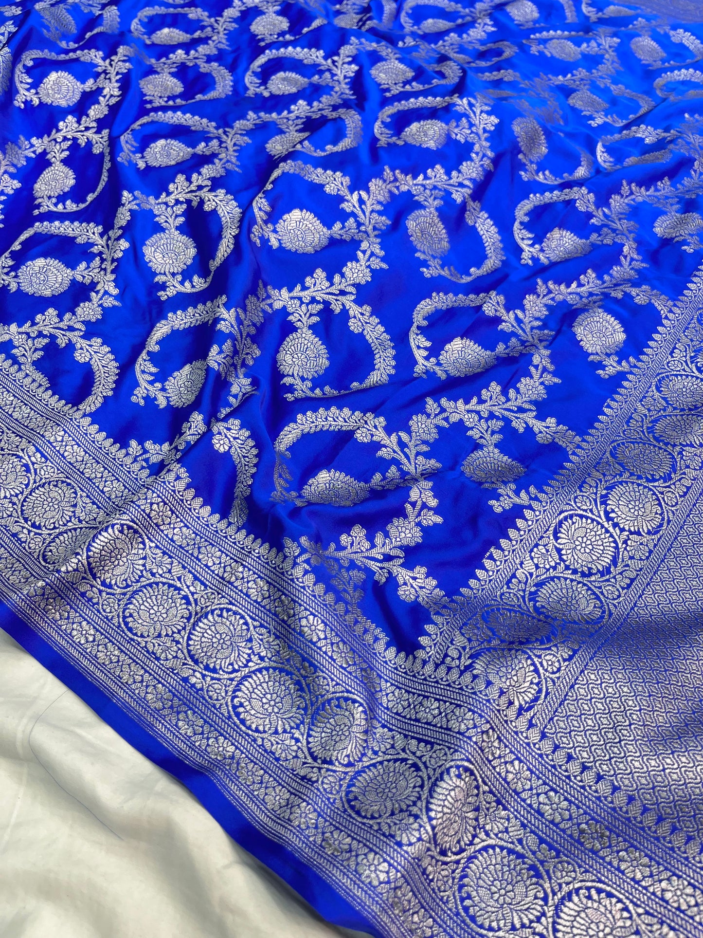Royal Blue Floral Jaal Mashru Silk Saree