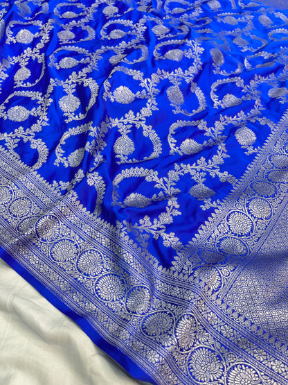 Royal Blue Floral Jaal Mashru Silk Saree