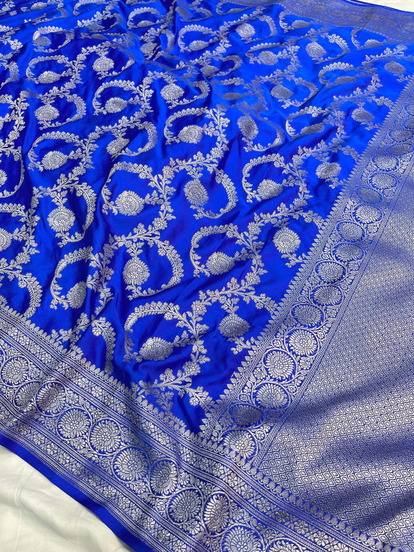 Royal Blue Floral Jaal Mashru Silk Saree