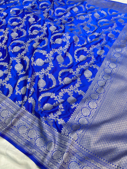 Royal Blue Floral Jaal Mashru Silk Saree