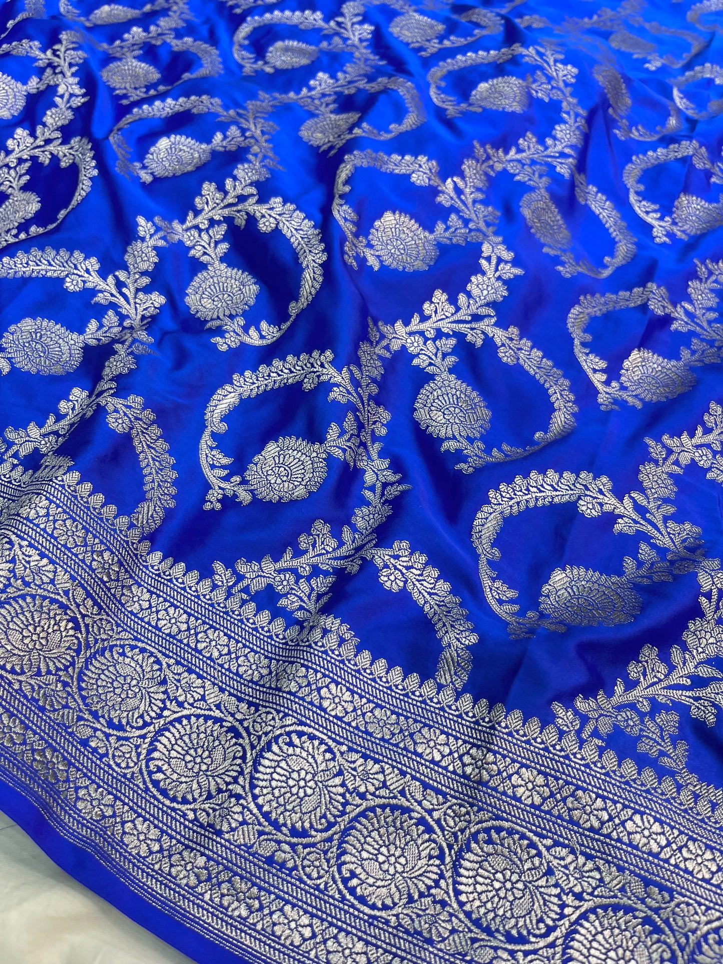 Royal Blue Floral Jaal Mashru Silk Saree