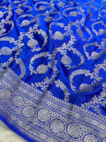 Royal Blue Floral Jaal Mashru Silk Saree