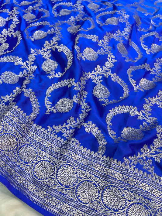 Royal Blue Floral Jaal Mashru Silk Saree