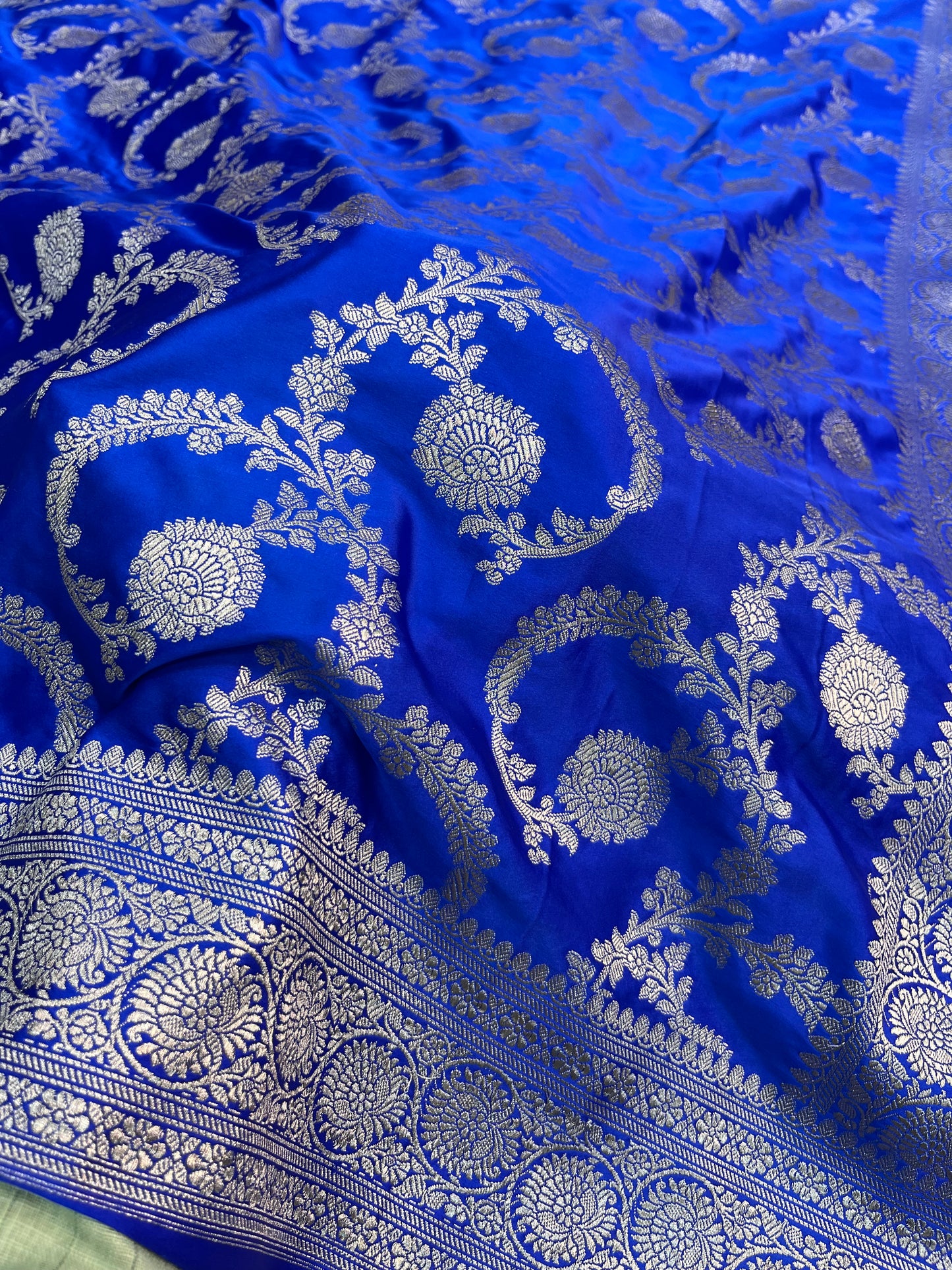 Royal Blue Floral Jaal Mashru Silk Saree
