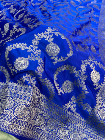 Royal Blue Floral Jaal Mashru Silk Saree
