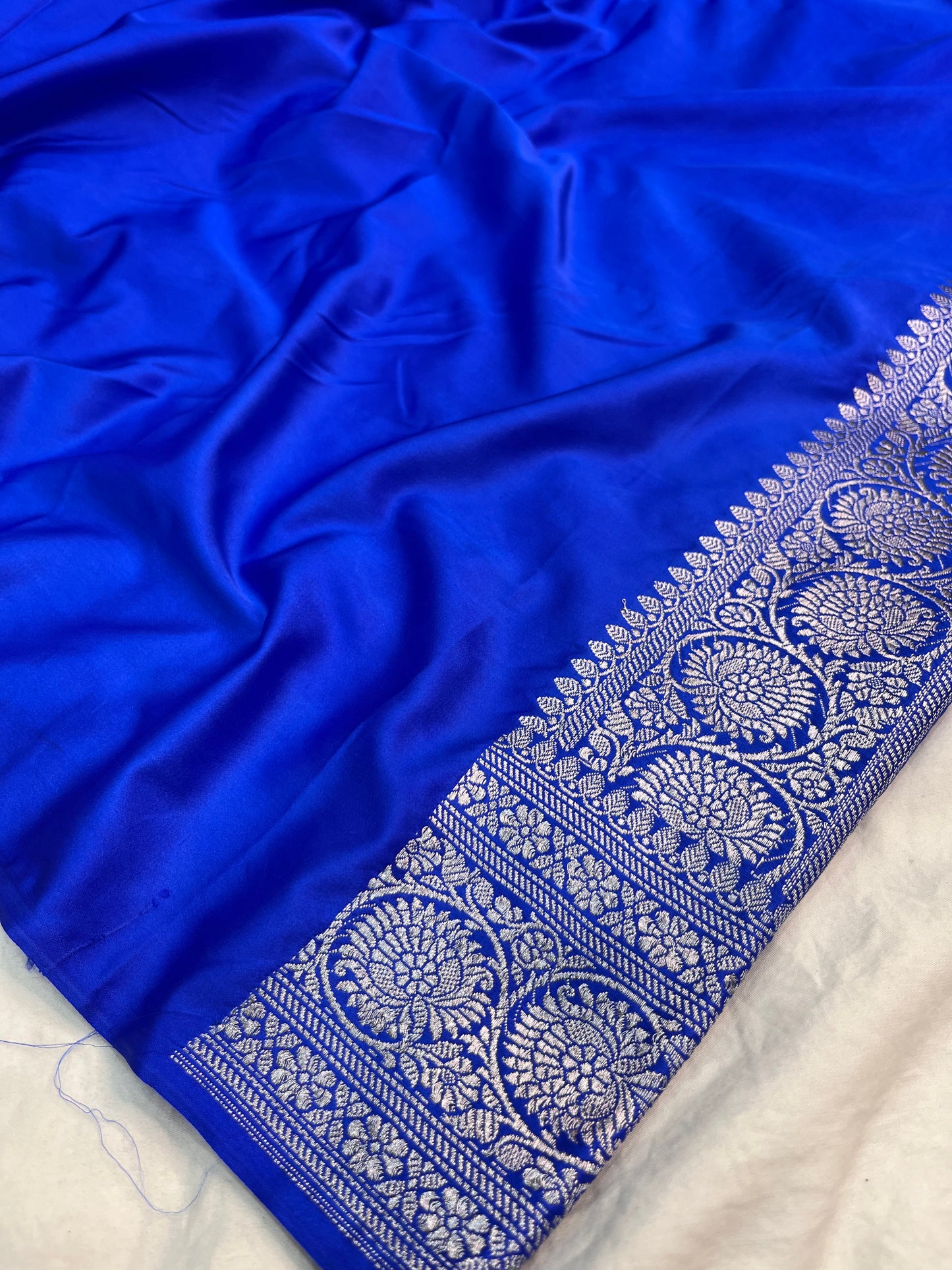 Royal Blue Floral Jaal Mashru Silk Saree