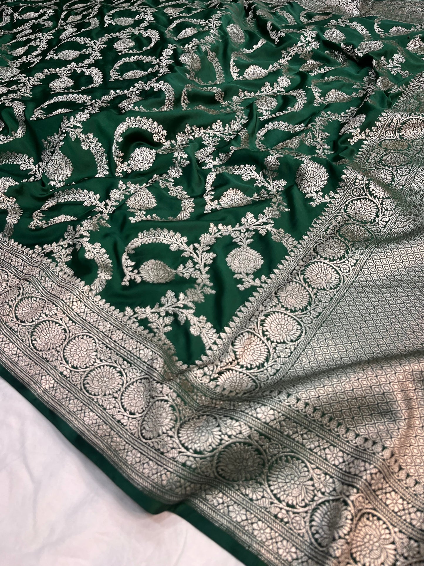 Bottle Green Banarasi Mashru Silk Saree