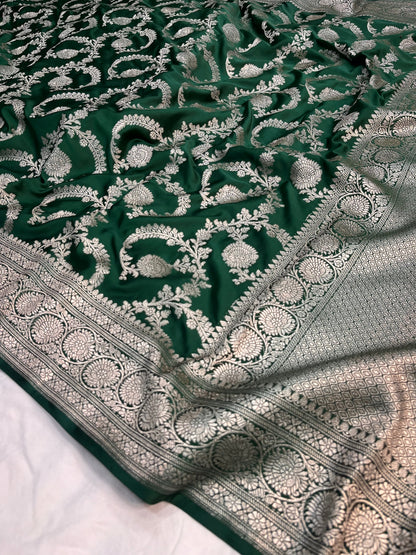 Bottle Green Banarasi Mashru Silk Saree