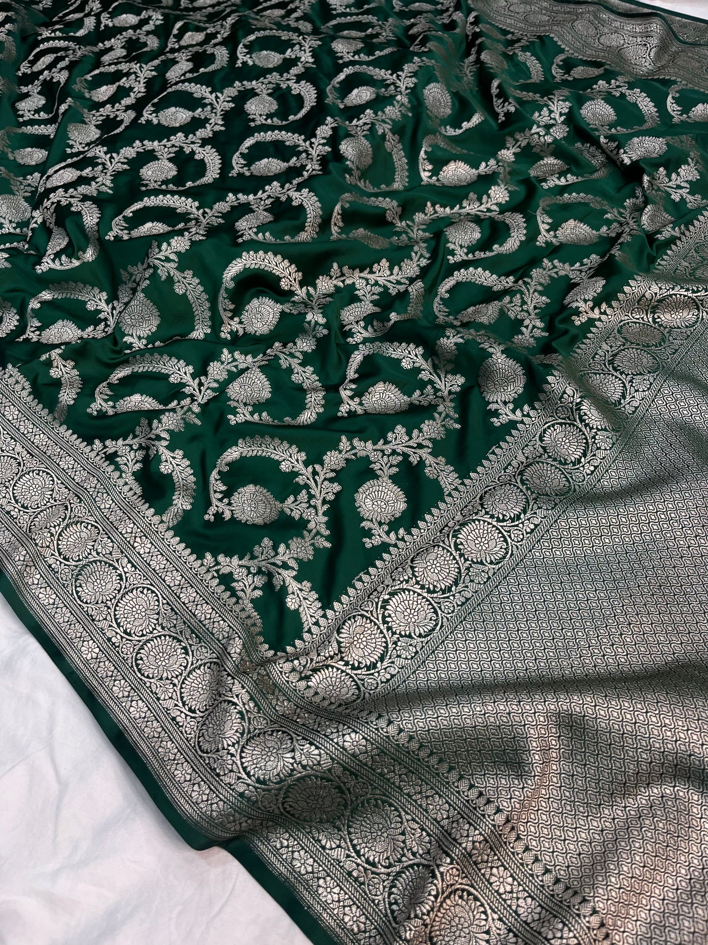 Bottle Green Banarasi Mashru Silk Saree