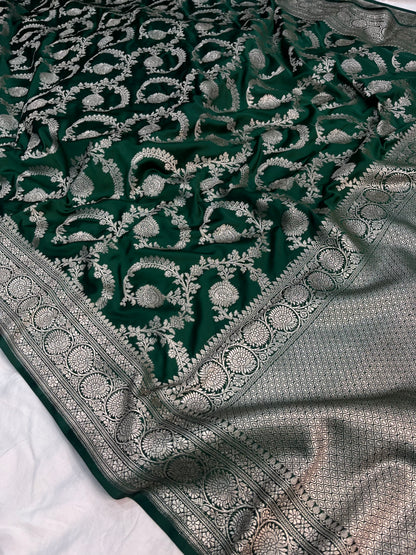 Bottle Green Banarasi Mashru Silk Saree