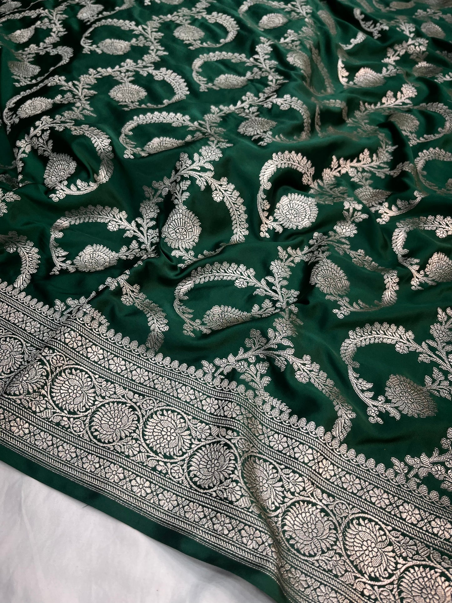 Bottle Green Banarasi Mashru Silk Saree