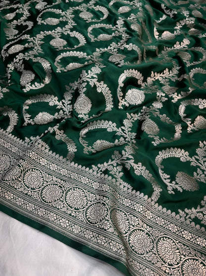 Bottle Green Banarasi Mashru Silk Saree