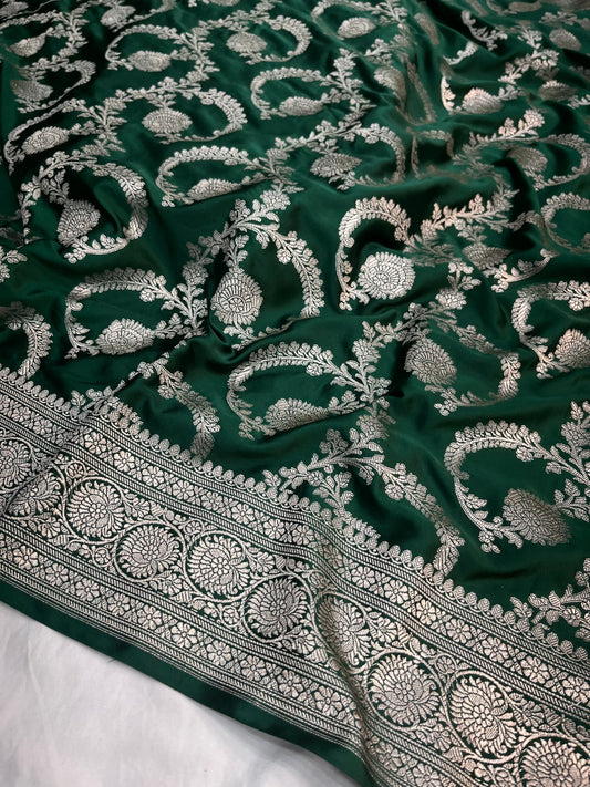 Bottle Green Banarasi Mashru Silk Saree