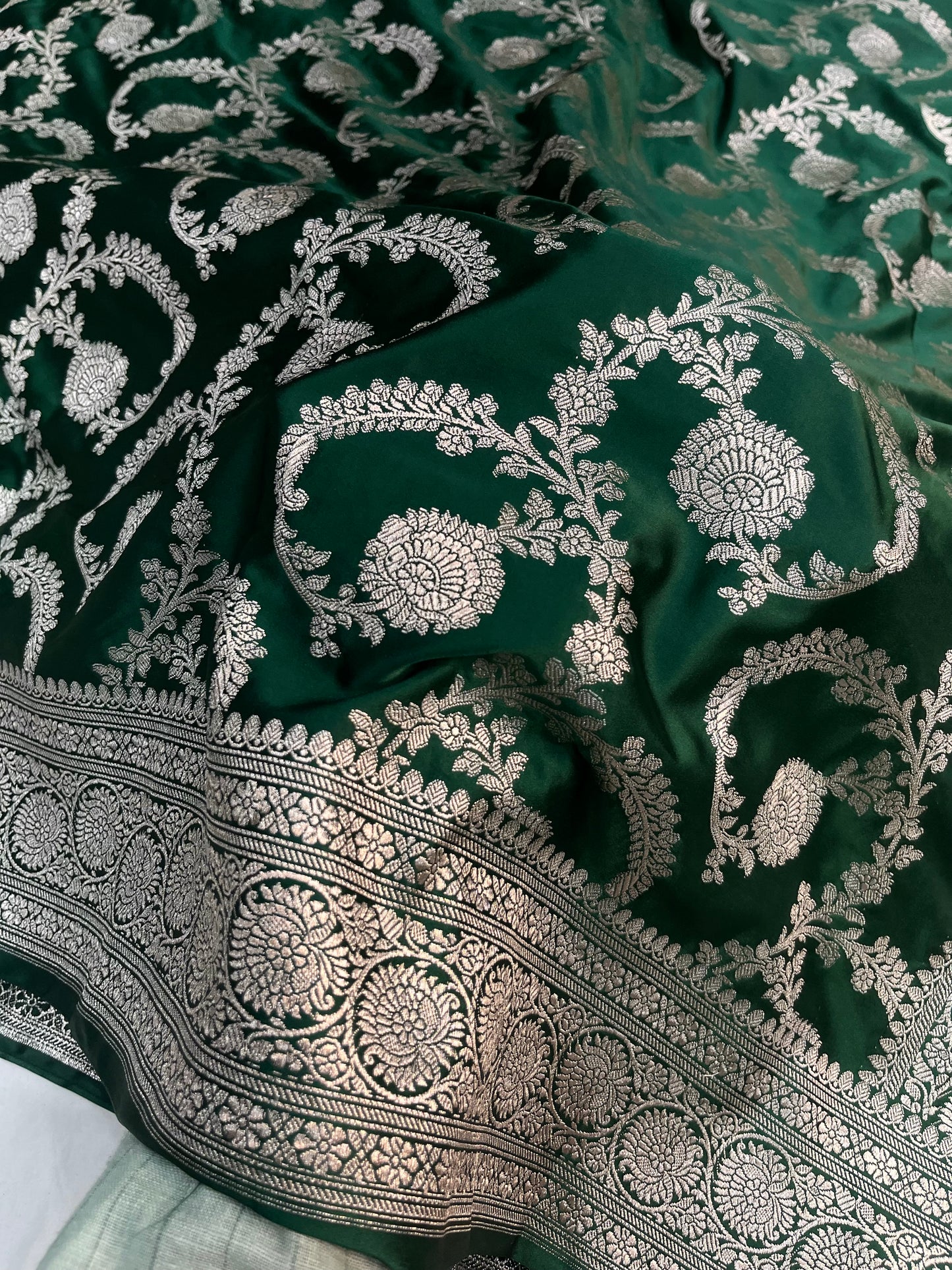 Bottle Green Banarasi Mashru Silk Saree