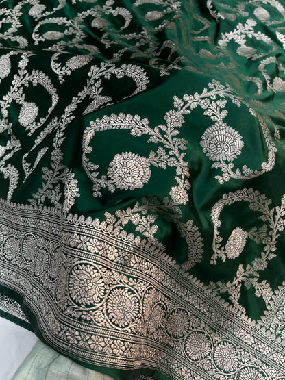 Bottle Green Banarasi Mashru Silk Saree