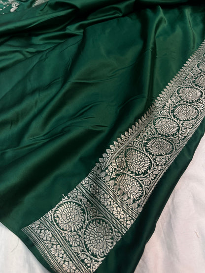 Bottle Green Banarasi Mashru Silk Saree