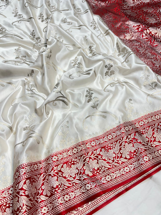 White With Red Anchal Boder Mashru Silk Saree