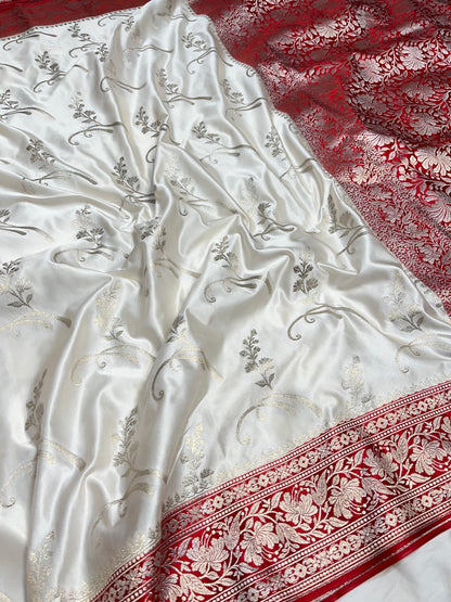 White With Red Anchal Boder Mashru Silk Saree