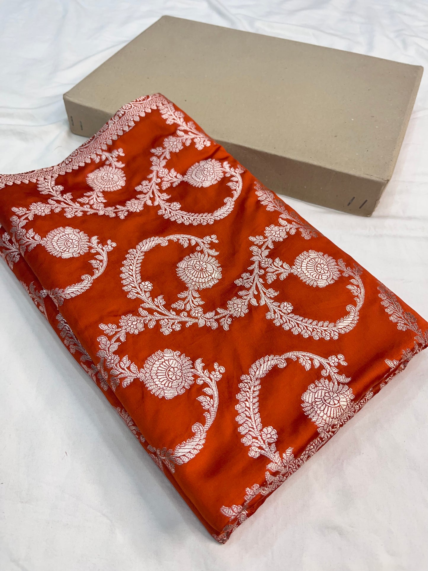 Rust Orange Banarasi Jaal Mashru Silk Saree MS01